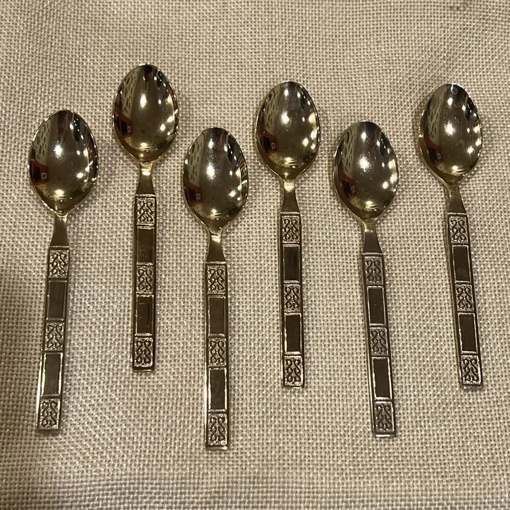LIFETIME Cutlery Stainless Korea Electroplate GOLD (6) Small Spoons 4.5” EUC
